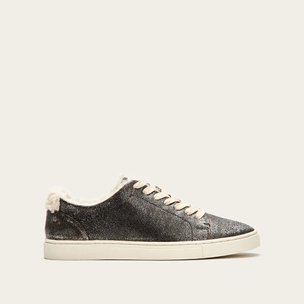 FRYE Ivy Shearling Low Lace In Anthracite, Size 8.5